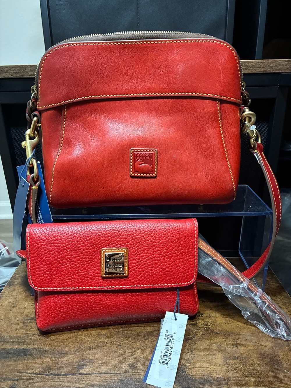 NWT Dooney & Bourke Florentine Cameron Crossbody Bag & Pebble Milly Wristlet Red